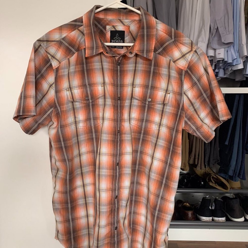 Prana Large Orange Button Down Shirt